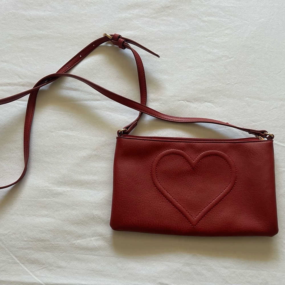 Bag Red Leather Crossbody Bag with Heart Design Loren Conrad